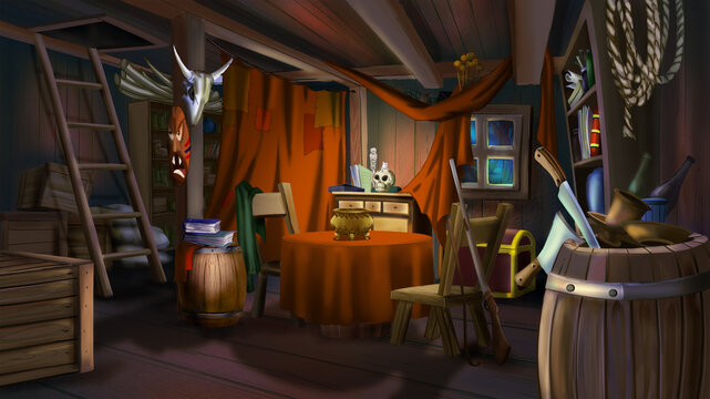 Basement of a fairy tale witch illustration