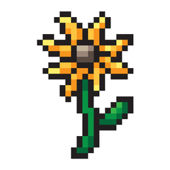 yellow flower pixel style isolated on white background