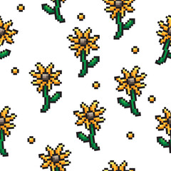 yellow flower pixel style vector illustration Seamless pattern on background fabric pattern design wallpaper.