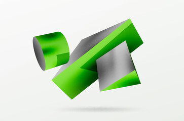 Metallic 3d shape vector geometric background. Trendy techno business template for wallpaper, banner, background or landing