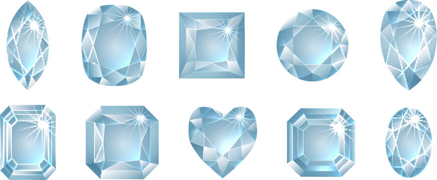 A set of diamond jewellery stone gemstone cuts shapes