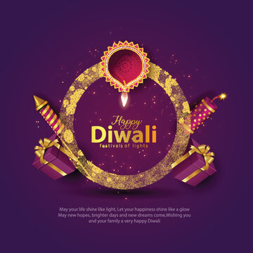 Happy Diwali. Indian Festivals Of Light With Diwali Elements. Vector Illustration Design.