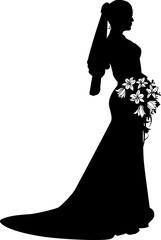 A woman bride in a bridal wedding dress in a silhouette