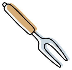 Meat fork. Kitchenware sketch. Doodle line kitchen utensil and tool. Cutlery illustration