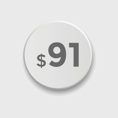 91 dollar price tag. Price $91 USD dollar only Sticker sale promotion Design. shop now button for Business or shopping promotion

