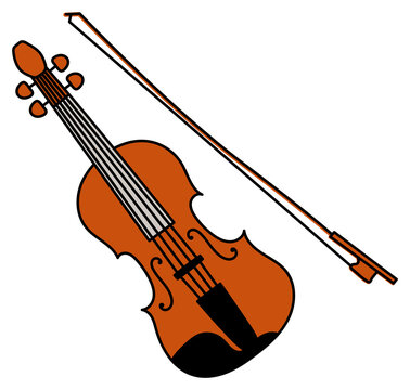 Musical Instrument Sketch. Violin Or Viola With Bow. Color Illustration