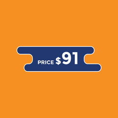 $91 USD Dollar Month sale promotion Banner. Special offer, 91 dollar month price tag, shop now button. Business or shopping promotion marketing concept
