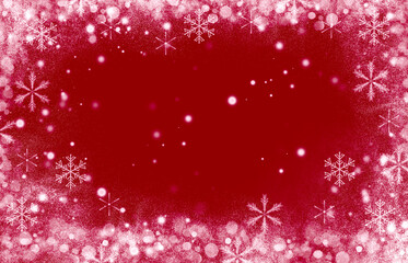 frame of white snowflakes on a red background