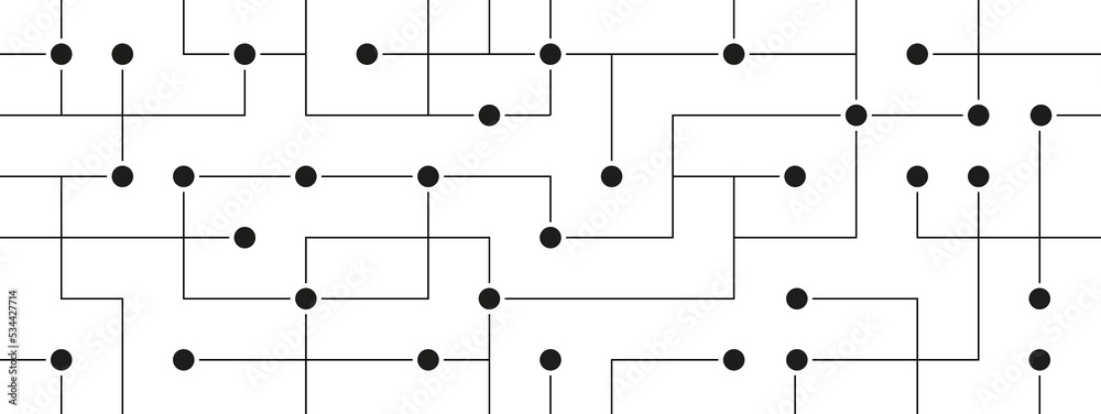 Poster Technology network circuit board system connect dots and lines banner background template. 