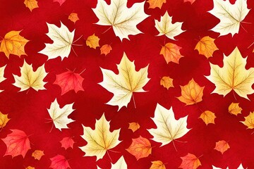 Autumn maple leaves seamless pattern, Leafy textural print, Watercolor fall foliage isolated on white