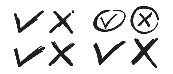 Tick and cross  signs. Checkmark OK and X icons.