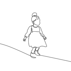 Happy Girl Continuous Single Line Drawing. Cute Girl Minimalist Illustration. Child Minimal Sketch Drawing. Abstract Single Line for Kids Home Decor, Wall Art. Vector EPS 10 