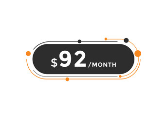 92 dollar price tag. Price $92 USD dollar only Sticker sale promotion Design. shop now button for Business or shopping promotion
