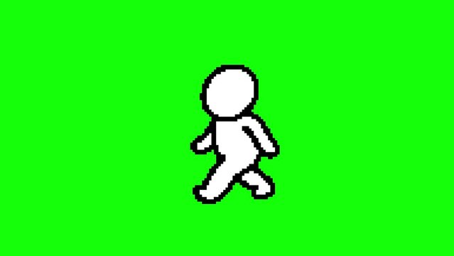 White and black cartoon pixel stickmen walking on green background. Character animation good for business explainer, etc... Sociology, business... Seamless loop.
