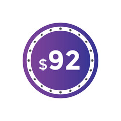 Obraz premium $92 USD Dollar Month sale promotion Banner. Special offer, 92 dollar month price tag, shop now button. Business or shopping promotion marketing concept 