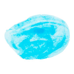 Watercolor stain. Circle spot on a white background. Watercolor texture with round brush strokes. Blue and turquoise. Sea or sky. Circle, rectangle and spot. Isolated. Vector.