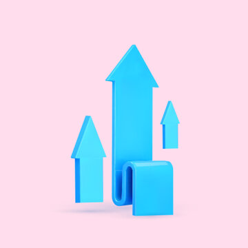 3d render chart arrow. Blue flexible stock arrows up growth icon. Investment,leadership, bussines and financial growth concept. 3d render vector illustration