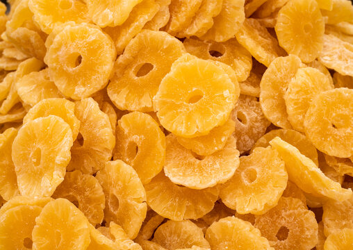 Dehydrated pineapple slices, dry and organic fruit