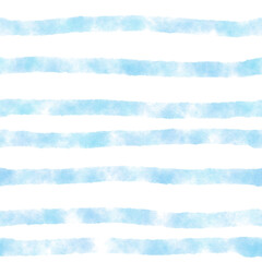 Watercolor seamless pattern with blue stripes on a white background. Traditional nautical background with stripes painted in watercolor. Illustration for textile, pajamas, wrapping paper
