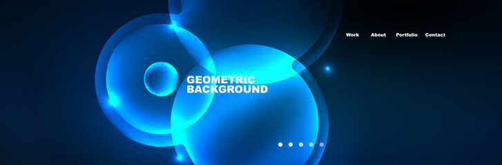 Shiny neon circles and bubbles, dark abstract background with blurred magic neon light, wallpaper design