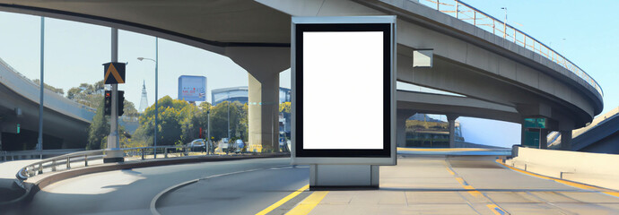 city roadside blank billboard, front view