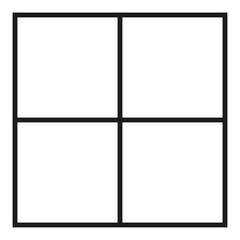Black outlined square divided in four parts, into quarters. 2x2 grid. Isolated png illustration, transparent background. Asset for overlay, montage, collage, presentation. Business concept.	