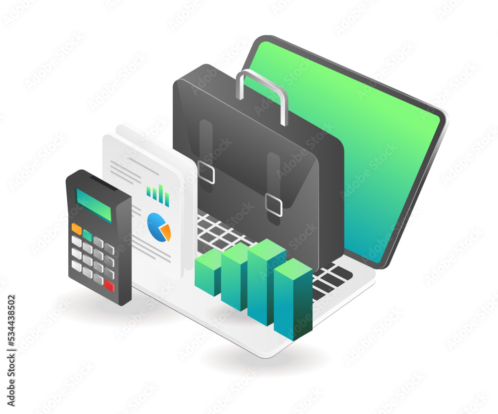 Poster business bag on computer data analyst
