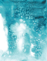 Watercolor abstract background with a texture of spreading blue paint. Water with bubbles.