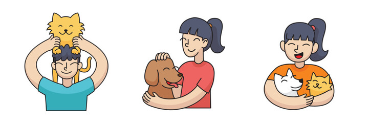 funny modern pet lovers illustration set