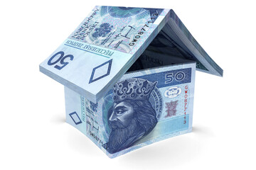 Domek złożony z banknotów 50 PLN
