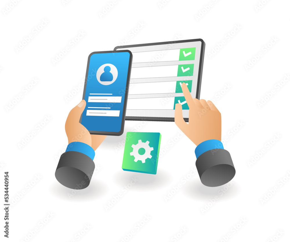 Poster hands using ipad and smartphone