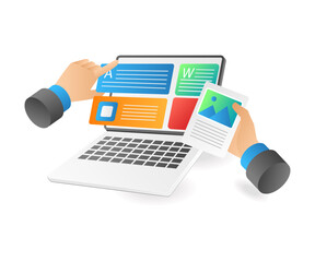 Hands compiling blog web article creative content