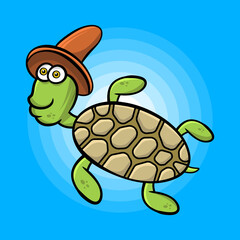 funny turtle cartoon wearing a hat 