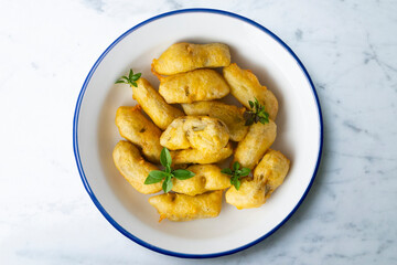 Breaded artichokes cover. Typical Spanish vegan tapas.