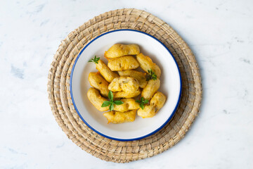 Breaded artichokes cover. Typical Spanish vegan tapas.