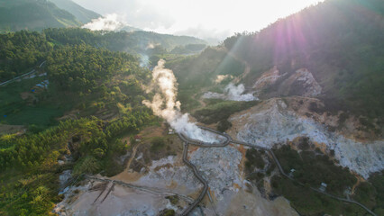 Aerial view of Sikidang Crater at Dieng Plateau, an Active Volcano Crater.  © syahrir