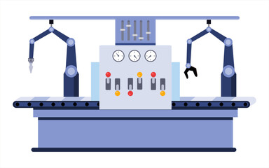 Factory interior with automatic machine filters and conveyor belt. product manufacture warehouse.