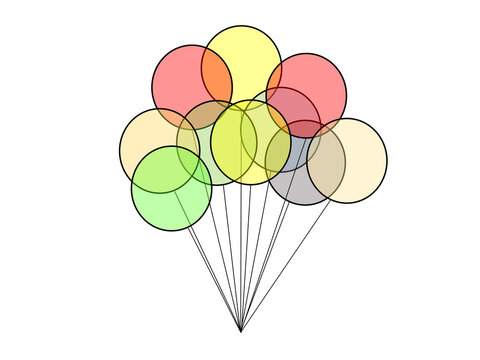 Illustration image of a colorful balloon floating in space. The balloon is tied with a string.
