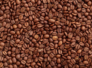 Coffee in beans macro. Background of coffee texture.Coffee beans texture. Food background