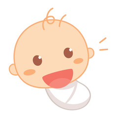 The baby wears a swaddling diaper and is smiling with happiness. Cute baby milestone.