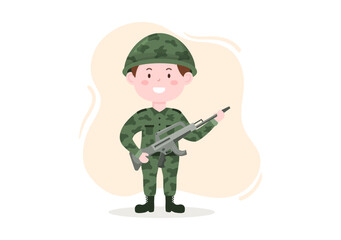 Military Army Force Template Hand Drawn Cute Cartoon Flat Illustration with Soldier, Weapon, Tank or Protective Heavy Equipment