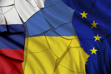 Sanctions on oil and gas supplies between Russia, Ukraine, Europe, political conflict concept :...
