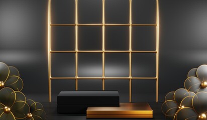 3D rendering of blank product background for cream cosmetics Modern black podium background