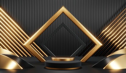 3D rendering of blank product background for cream cosmetics Modern black podium background