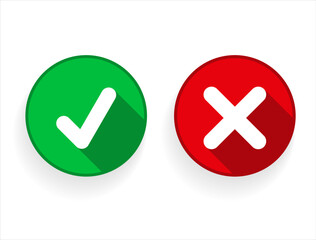 Green check mark and red cross mark icon set 