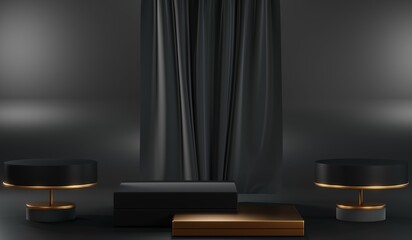 3D rendering of blank product background for cream cosmetics Modern black podium background