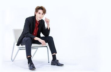 Portrait isolated cutout full body studio shot of Millennial Asian successful professional male...