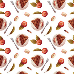 Apple pie and apples seamless pattern