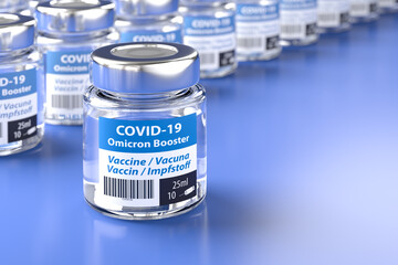 Concept for availability of enough booster vaccine against Covid-19 Omicron variant: Bottles of...