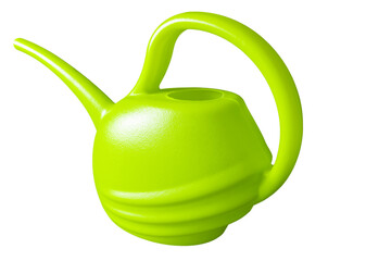 Small green plastic watering can for indoor plants and flowers, side view © fotosenukas